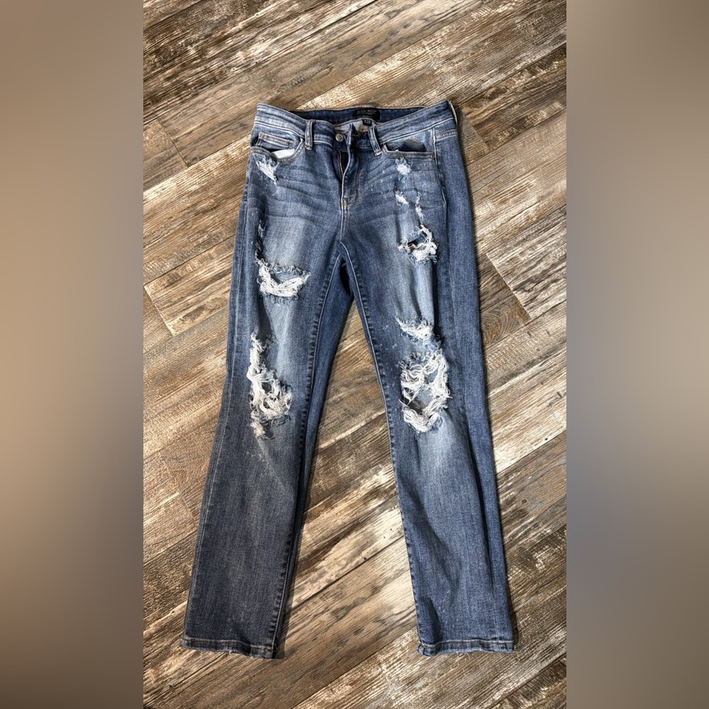 Judy Blue Ripped Skinny Jeans in Classic Blue
